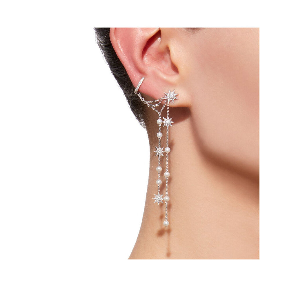 New Six-Pointed Star Tassel Earrings Elegant Rhinestone Ear Hook Design Gold Accessories for Women