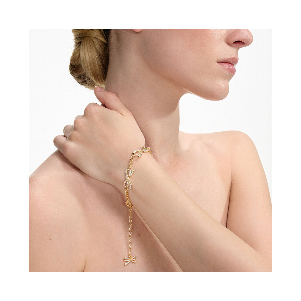 New Women's Bow Rhinestone Pendant Bracelet Gold Accessories