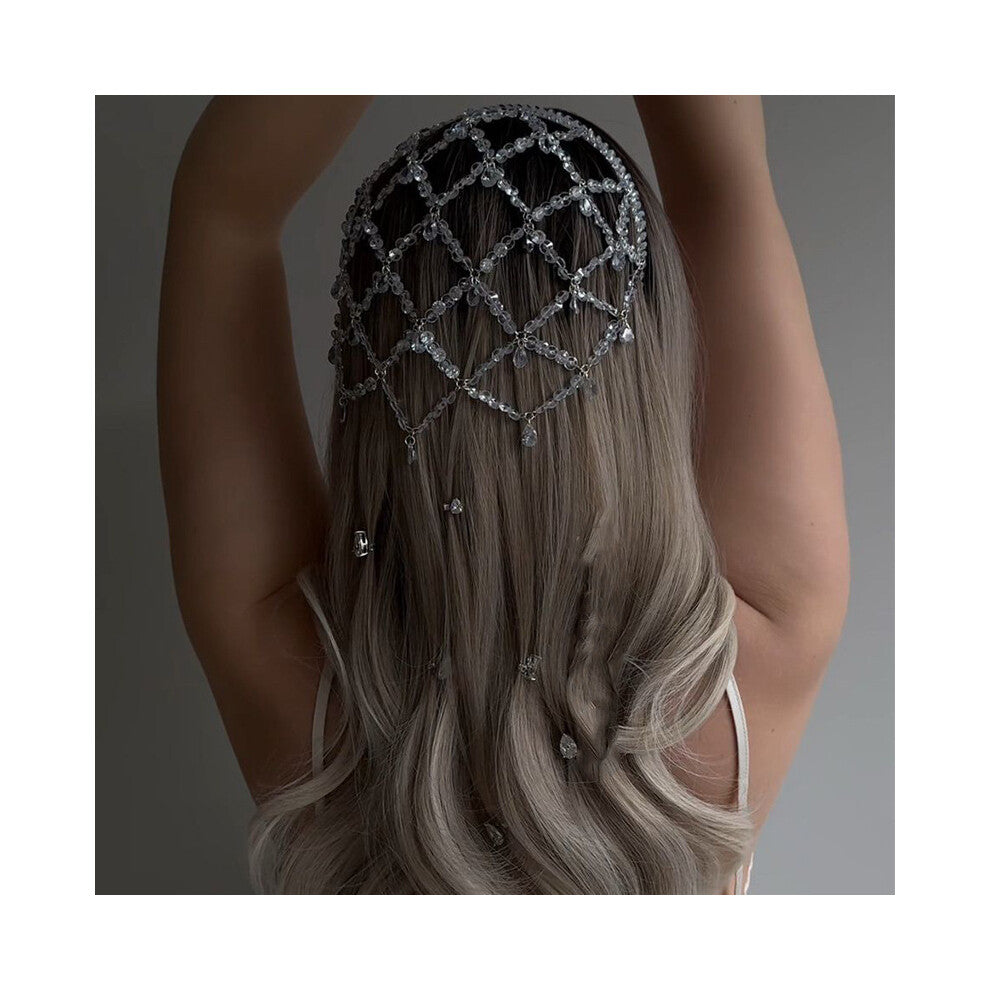 New Mesh Headband with High-End Water Drop Pendant Bridal Wedding Accessories Gold