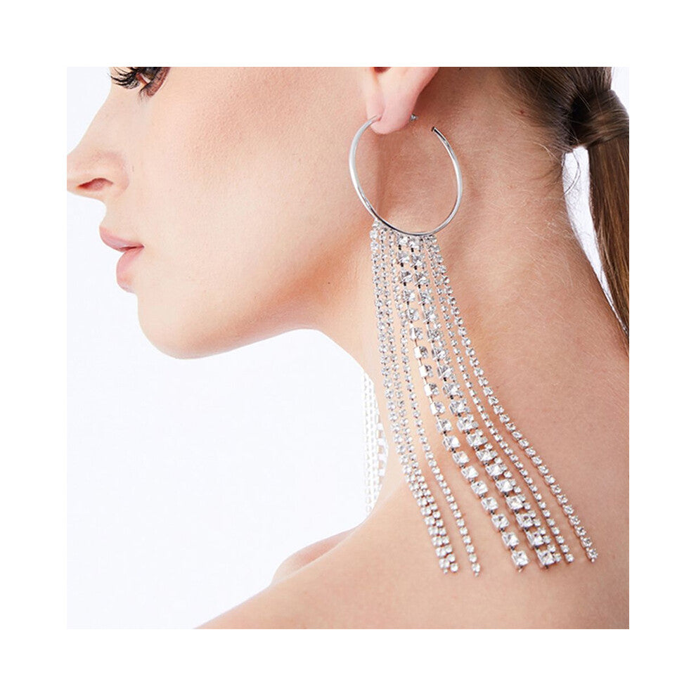Exaggerated Rhinestone Tassel Earrings High-End Gold Accessories for Women