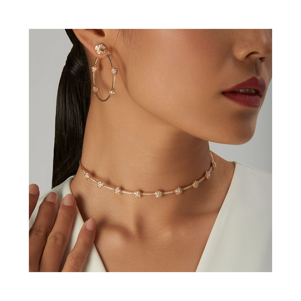 Hot Selling Flower Jewelry Set Exquisite Rhinestone Necklace Earrings Gold Plating Women Accessories