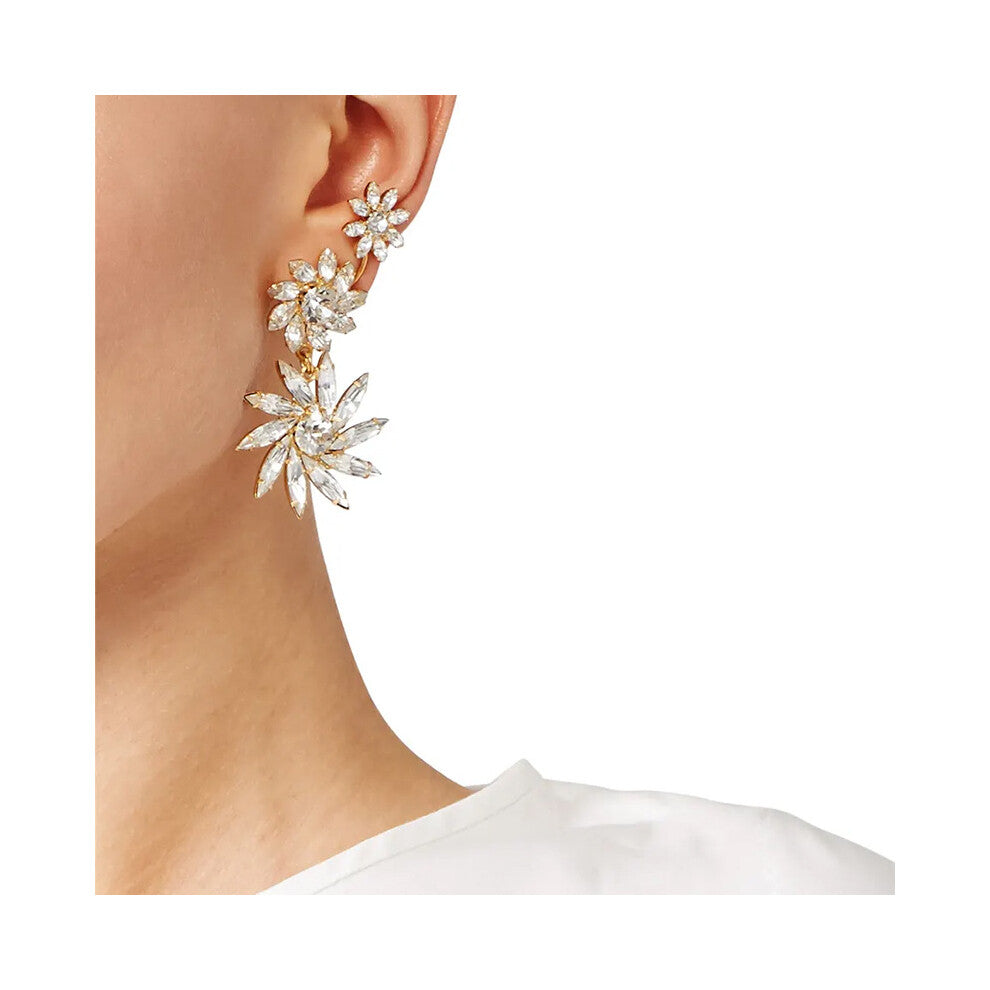 Exquisite Rhinestone Flower Earrings Silver Bridal Wedding Accessories