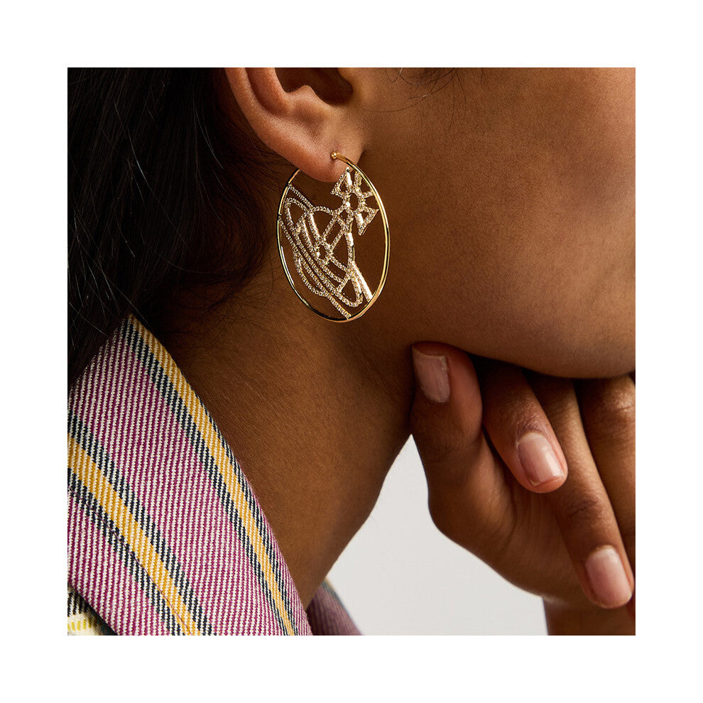 New Hollow Planet Rhinestone Earrings Gold Personality Accessories for Women