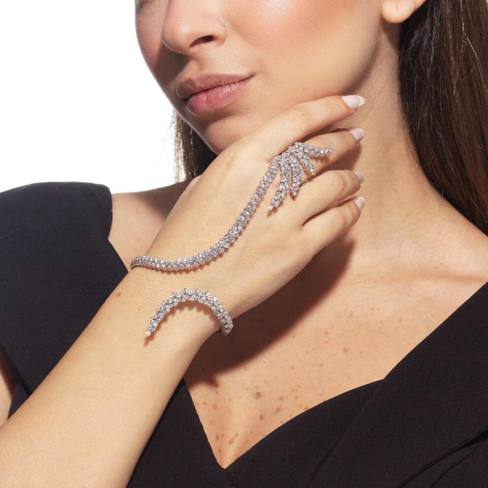 Hot Selling Leaf Bracelet Exaggerated Rhinestone Finger-Linked Integrated Trendy Gold Accessories for Women