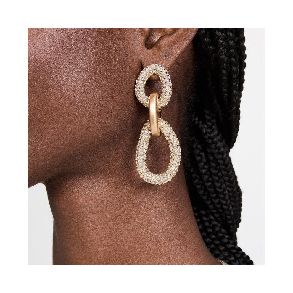 Exaggerated Oval Interlocking Rhinestone Earrings Street Style Silver Women's Accessories