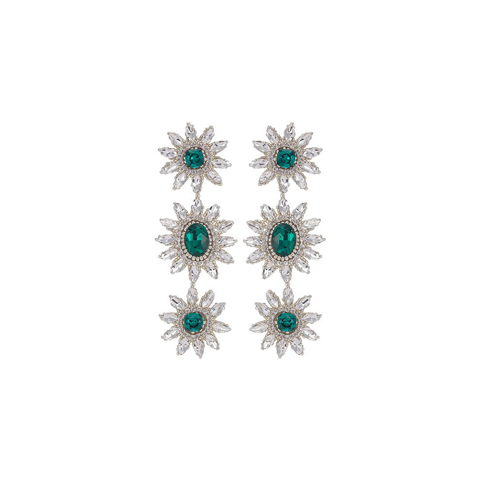 French New Flower Earrings High-End Niche Rhinestone Gold Plated Exquisite Women's Accessories T1