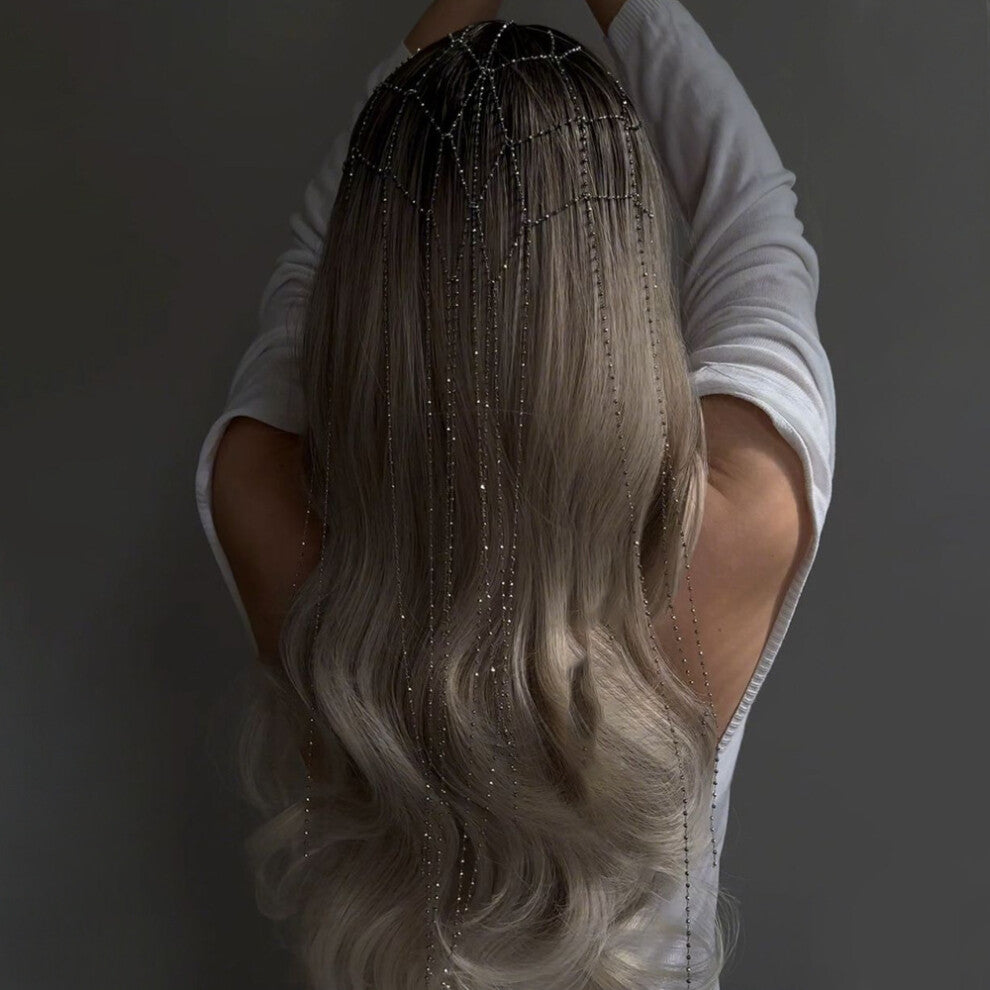 Hot Selling Mesh Tassel Headband Heavy Metal Bead Hair Chain Bridal Wedding Accessories Gold