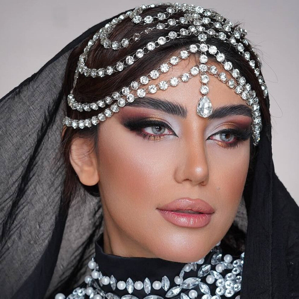 Exotic Water Drop Headband Multi-Layer Rhinestone Headdress Stage Performance Accessories for Women Gold