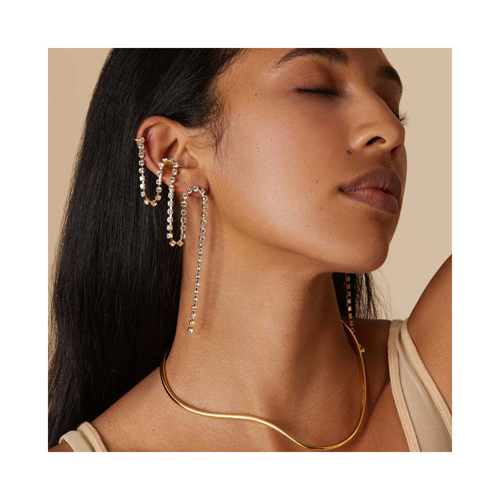 Hot-Selling Tassel Earrings with Rhinestone Irregular Ear Bone Clips, Elegant Silver Accessories for Women