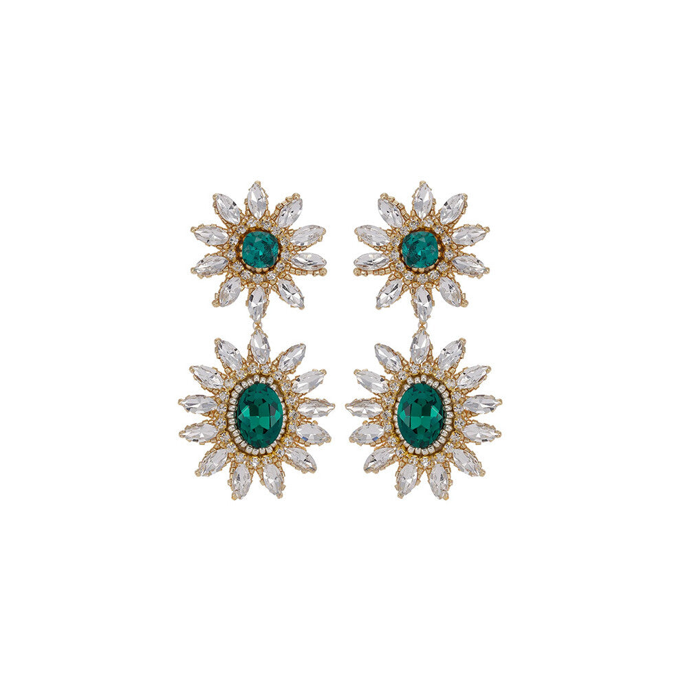 French New Flower Rhinestone Earrings High-End Niche Exquisite Women's Accessories T2 Silver