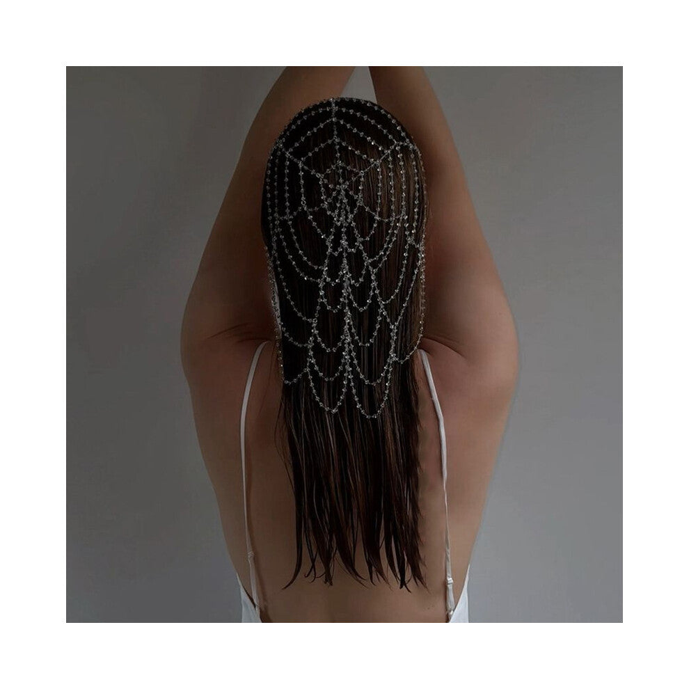 New Mesh Hollow Hair Chain High-End Flash Crystal Headdress Female Luxury Gold Accessories