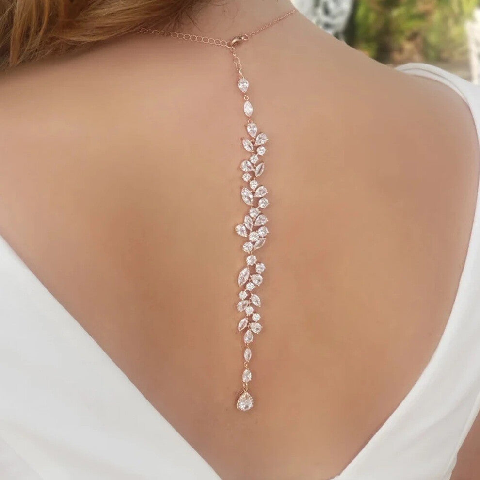 Gold Leaf Back Chain Luxury Zircon Body Chain Wedding Accessories for Women