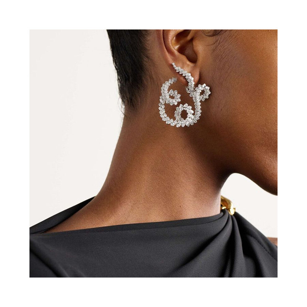 Exaggerated Geometric Zircon Earrings Luxury Silver Dress Accessories for Women