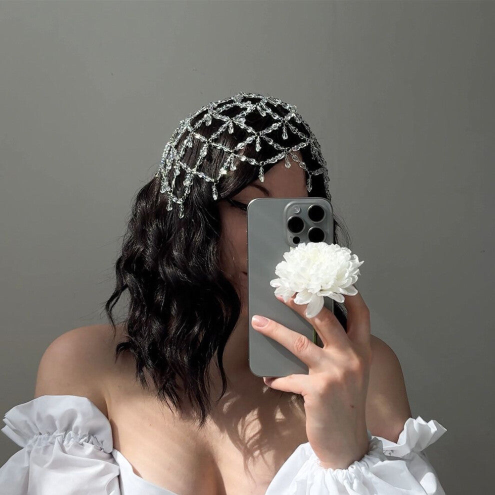 New Mesh Hair Chain with Flashing Rhinestone Water Drop Pendant Bridal Hair Accessories for Women Gold