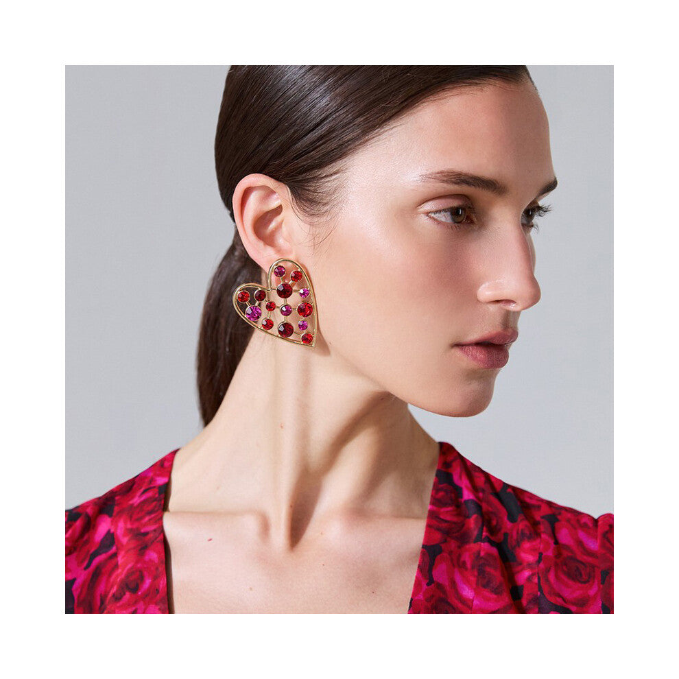 Colorful Heart Earrings with Rhinestones Gold Women's Accessories
