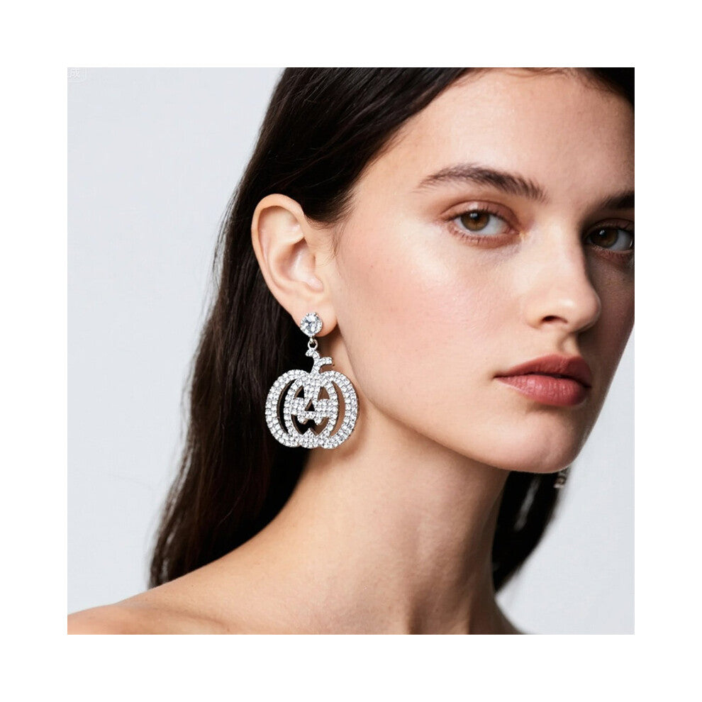 Personalized Halloween Pumpkin Rhinestone Earrings Shiny Gold Women's Accessories