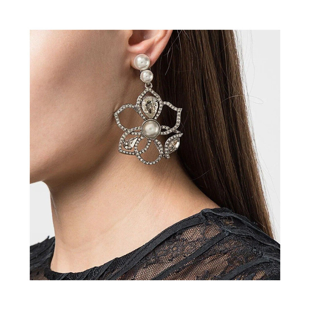 New Full Diamond Flower Earrings High-End Rhinestone Personalized Silver Accessories for Women