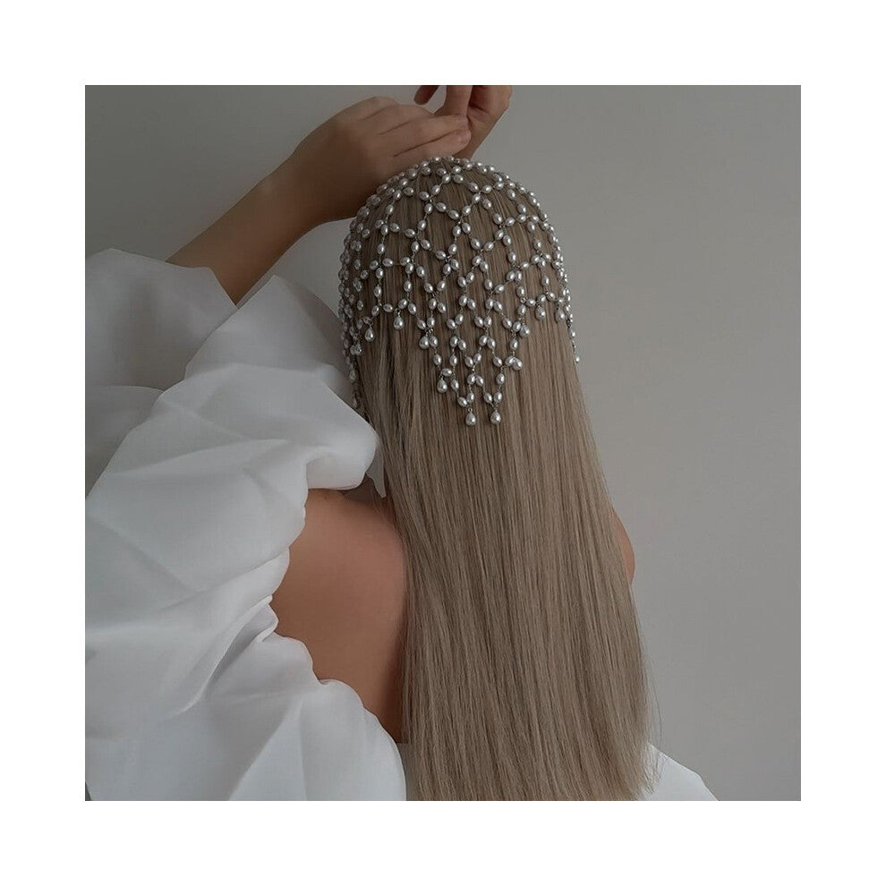 Popular Mesh Fairy Hair Chain, Pearl Headdress, Versatile Bridal Accessories T2