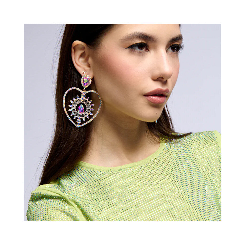 Shining Heart Exaggerated Rhinestone Earrings Stage Accessories for Women Silver