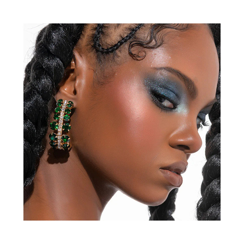 Exaggerated Geometric Semicircular Emerald Rhinestone Earrings Personalized Silver Women's Accessories