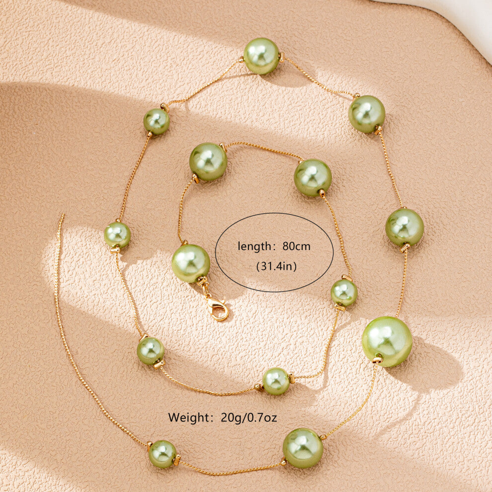 Elegant Green Imitation Pearl Tassel Y-Necklace for Women's Banquet Party Wear YLC-XL-2276