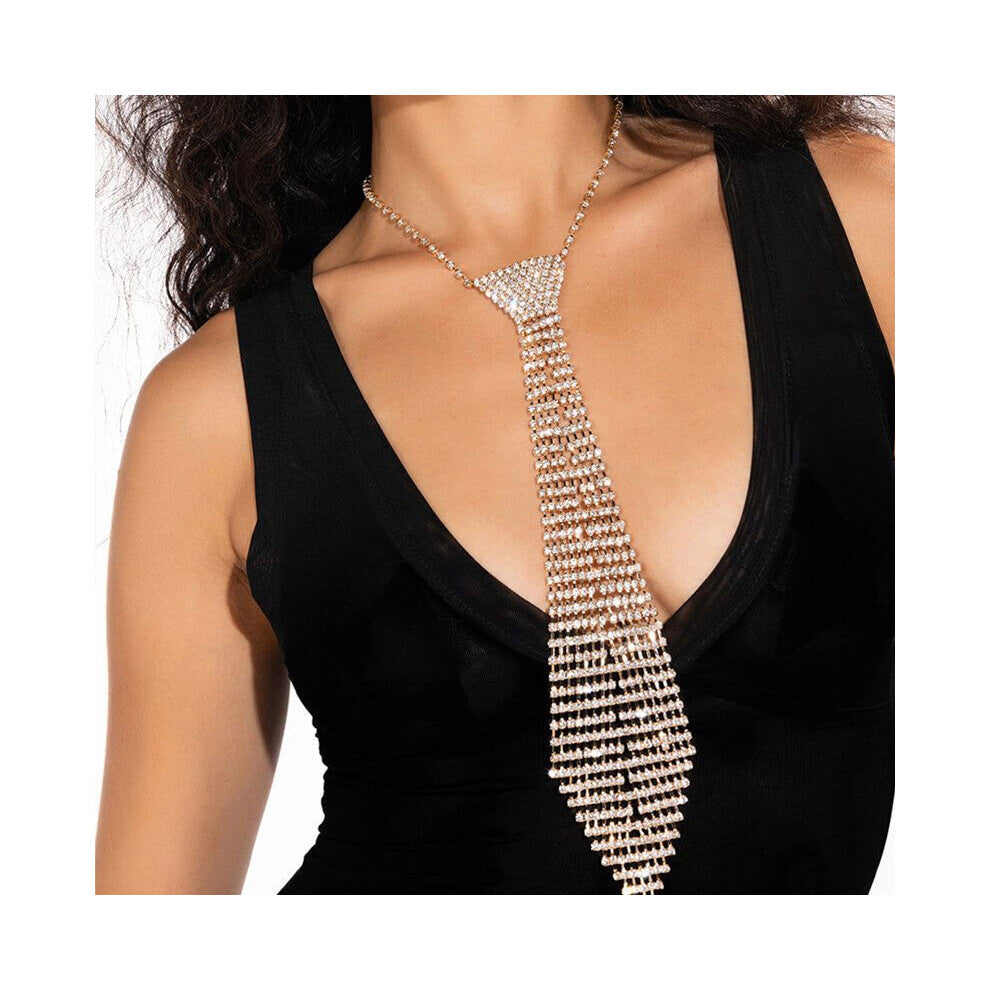 Hot Selling Exaggerated Long Rhinestone Tie Necklace Hip Hop Clavicle Chain Women's Silver Accessories