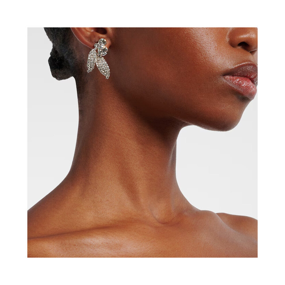 New Leaf Rhinestone Earrings Simple Silver Accessories for Women