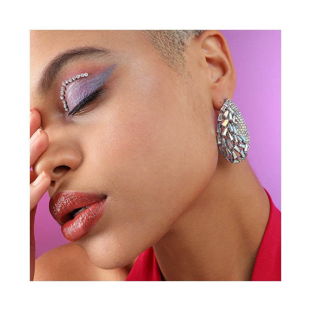 New Color Diamond Water Drop Earrings Niche Design Rhinestone Stage Accessories for Women Gold