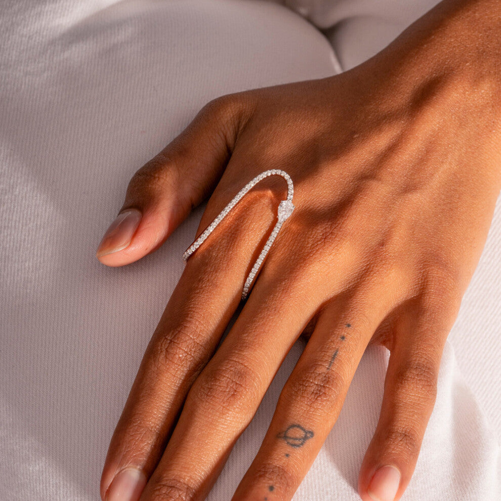 Hot U-Shaped Rhinestone Ring Simple Versatile Silver Female Accessories