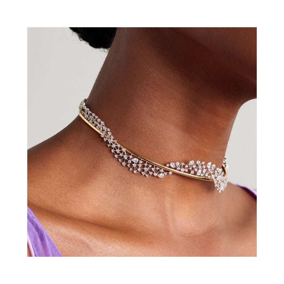 New Geometric Rhinestone Necklace Silver Party Accessories for Women T1