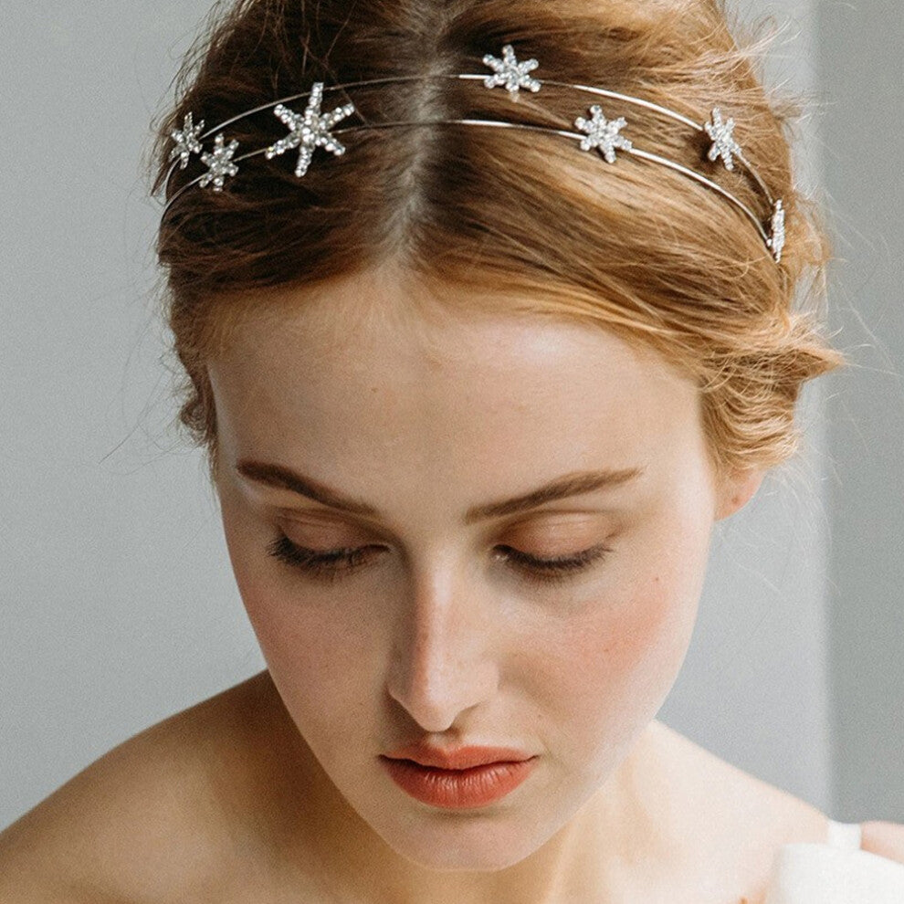 Hot Selling Six-Pointed Star Double-Layer Headband Luxury Rhinestone Bridal Accessories Gold