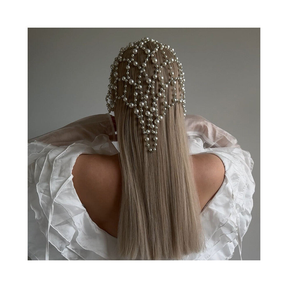 Popular Mesh Fairy Hair Chain, Pearl Headdress, Versatile Bridal Accessories T1