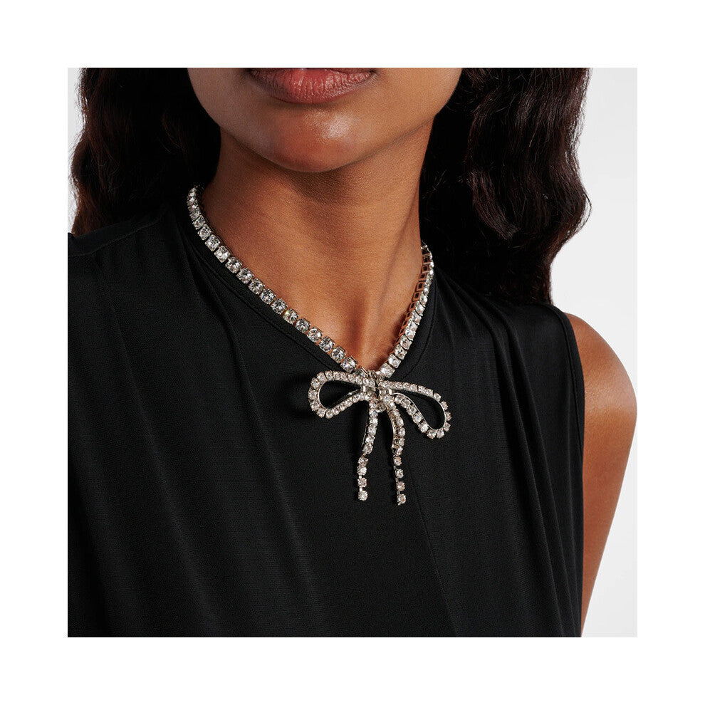 New Bow Tassel Necklace Simple Rhinestone Clavicle Chain Street Fashion Silver Accessories for Women