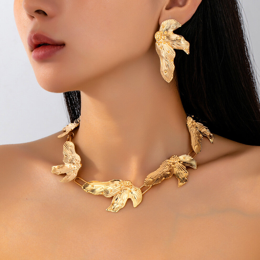 Niche Design High-End Petal Flower Earrings and Necklace Set for Women Daily Parties Banquets YLC-TZ-2359 Gold Set