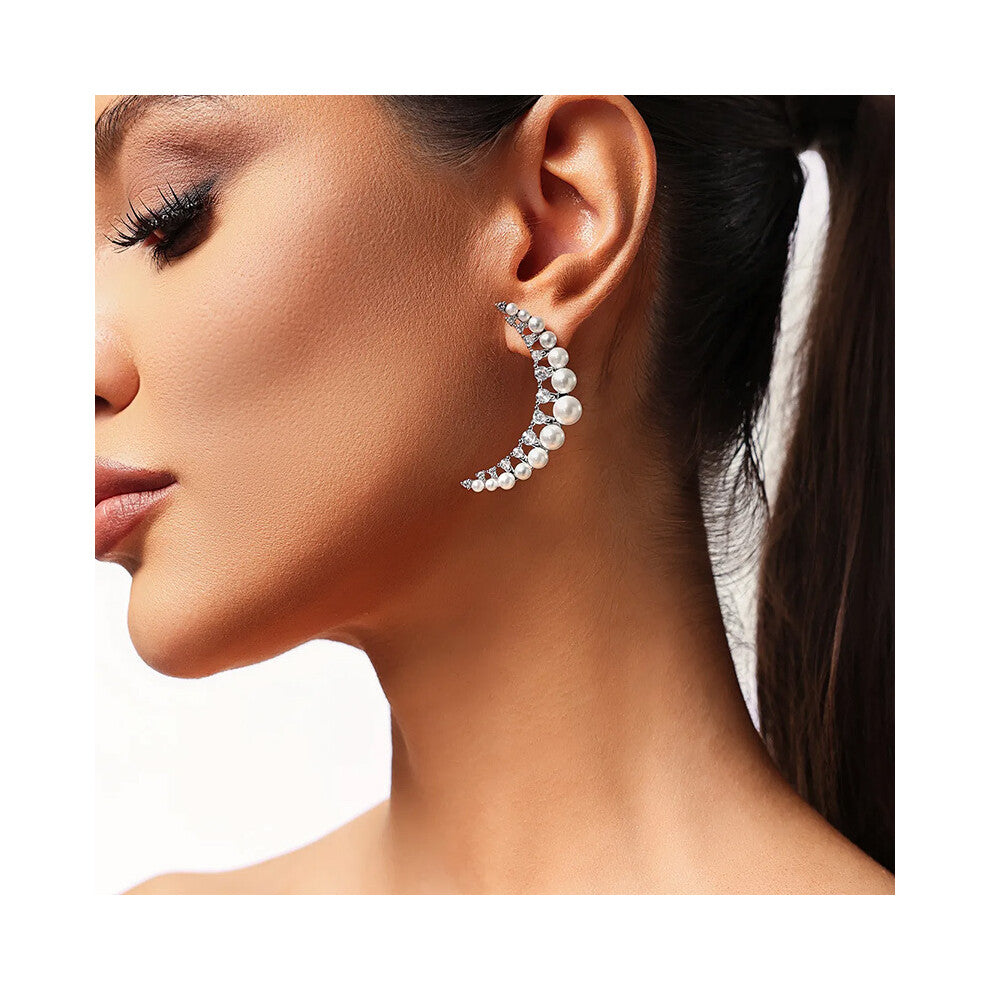 Hot Moon Pearl Earrings Simple Diamond Stud Earrings Gold Design Accessories for Women