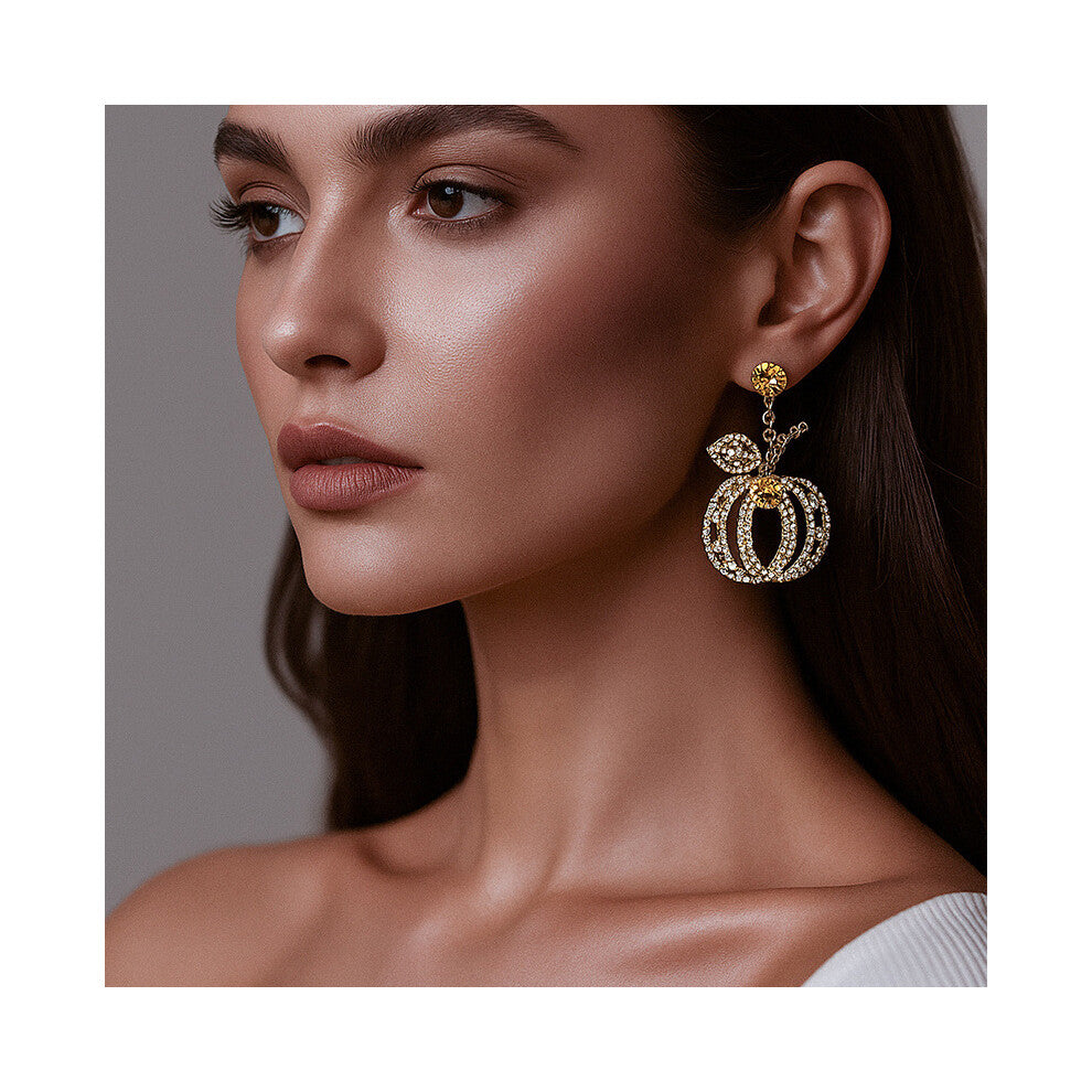 Halloween Flashing Pumpkin Rhinestone Earrings Gold High-End Women's Accessories