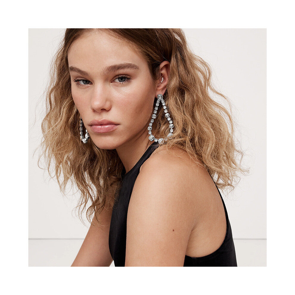 Large Teardrop Earrings Simple Exaggerated Rhinestone Design Silver Women's Accessories