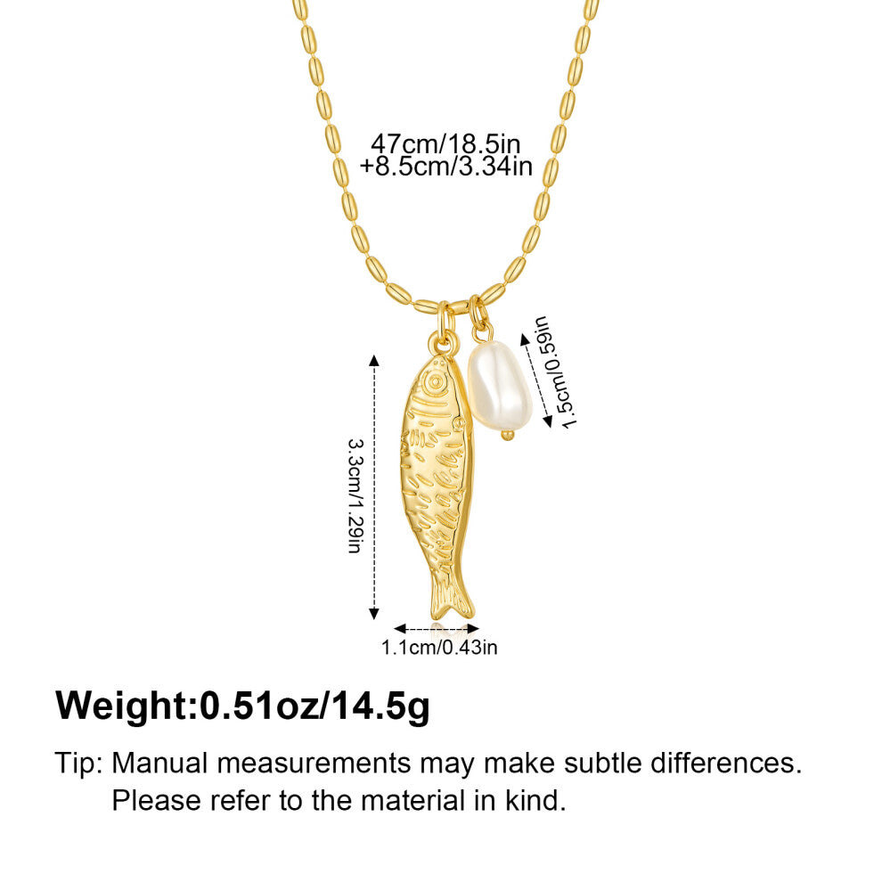 Personalized Seaside Vacation Good Luck Koi Pearl Fish Necklace Simple Jewelry Accessories JIUXUN-XL250183A Copper Pearl