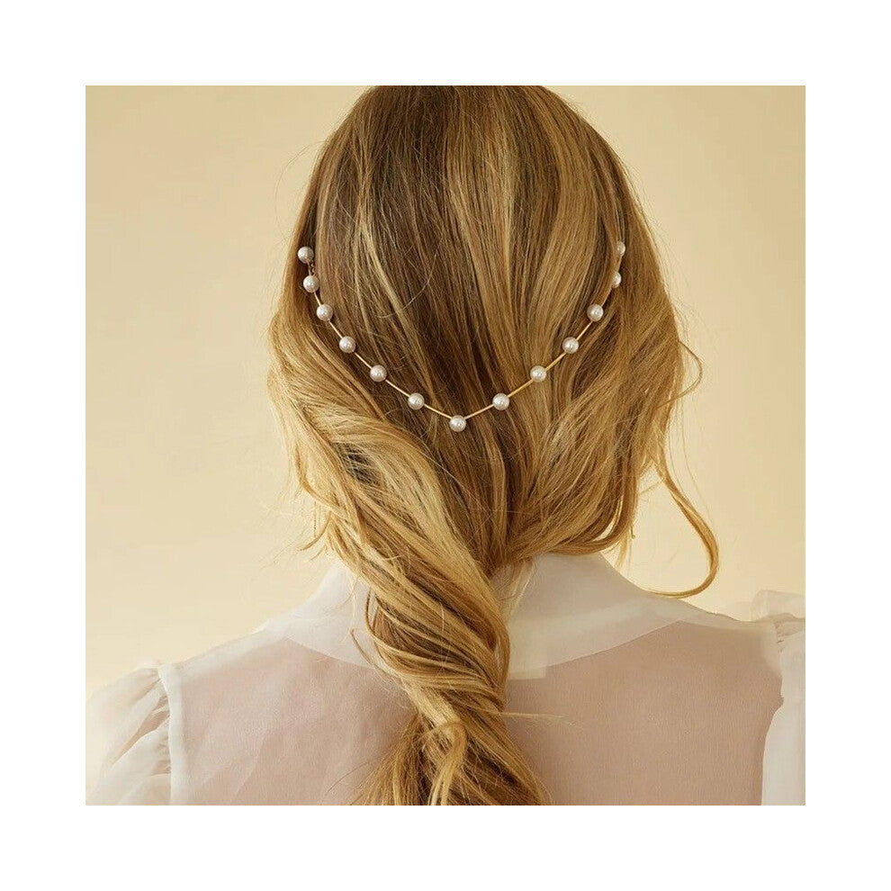 V-Shaped Pearl Headband High-End Simple Bridal Wedding Accessories Silver