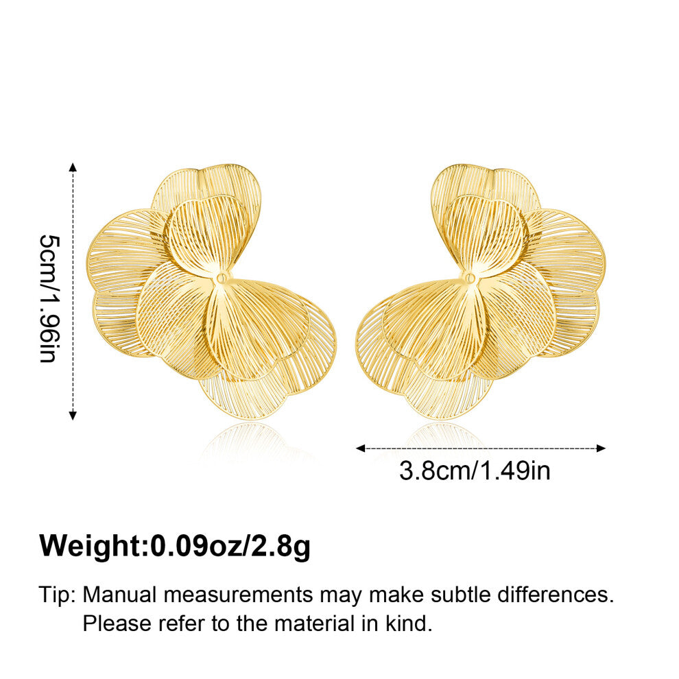 High-End Hollow Ginkgo Leaf Earrings for Women with Large Petals EG250194A Copper