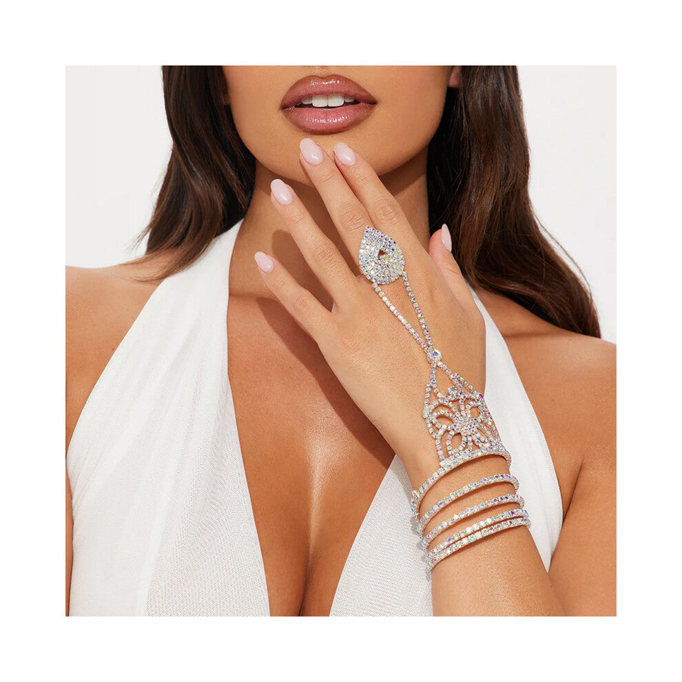 Hot Selling Multi-Layer Water Drop Finger Bracelet Exaggerated Rhinestone Diamond Accessories for Women Gold