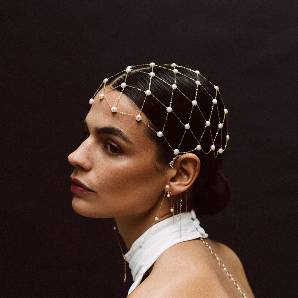 Hot Selling Mesh Pearl Hair Chain Silver Bride Hair Accessories Banquet