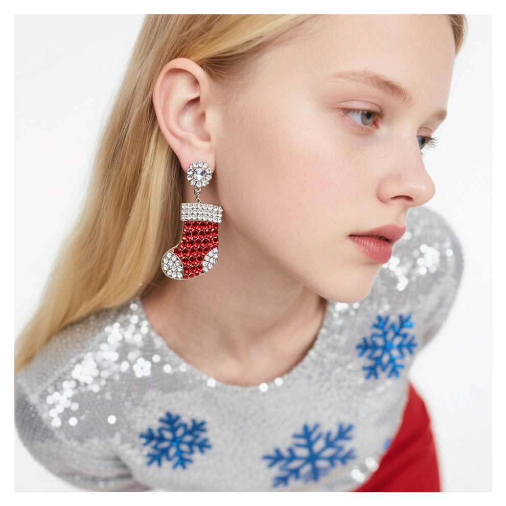 New Christmas Rhinestone Earrings, Flashing Gold Plated All-Match Accessories for Women T5