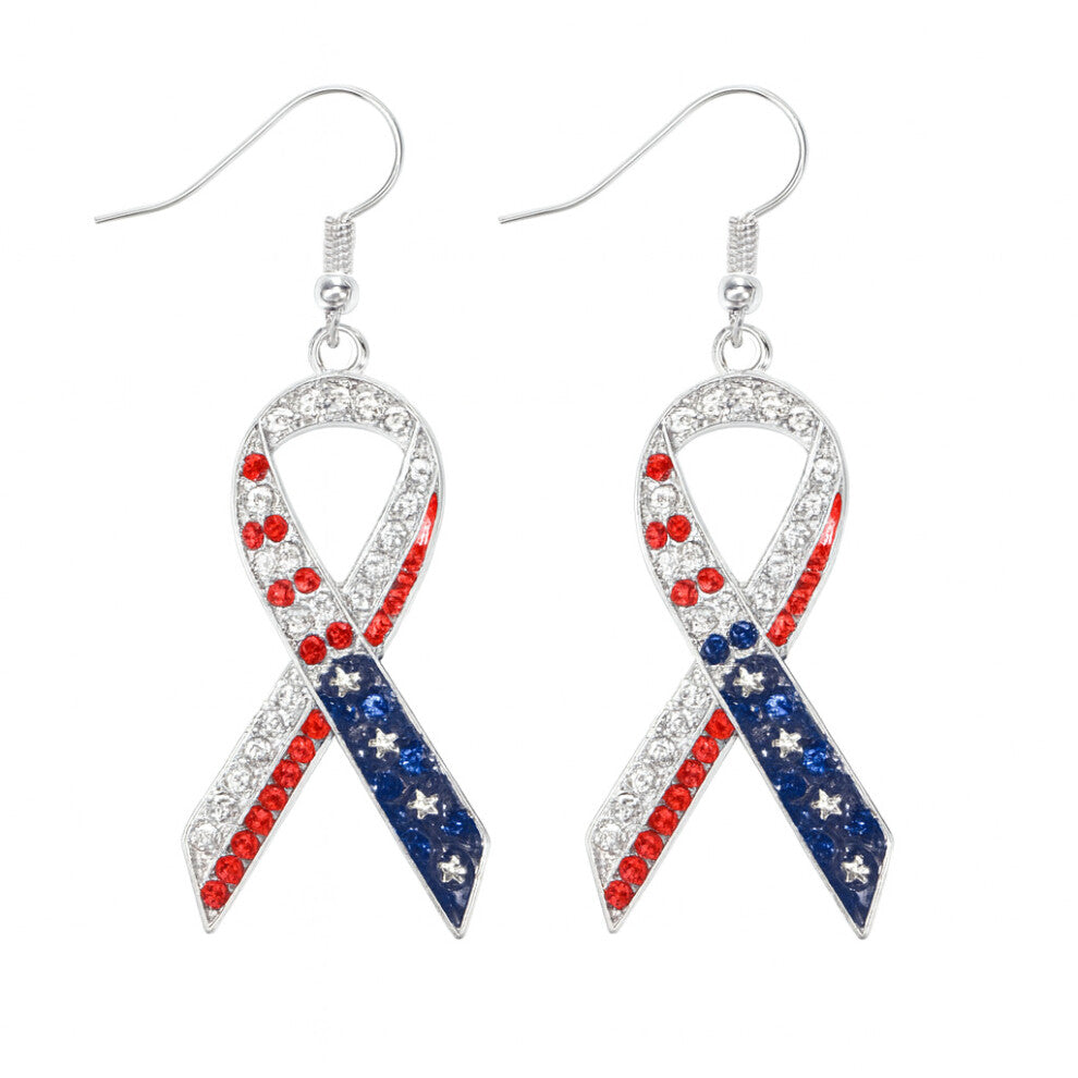 Hot American Flag Rhinestone Cross Earrings Ribbon Gold Plating Women's Accessories