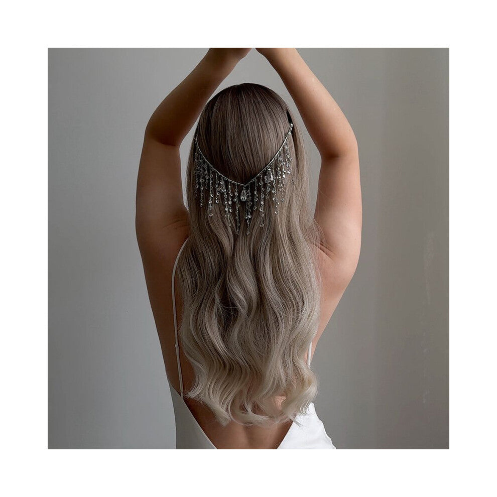 New V-Shaped Tassel Headband Luxury Rhinestone Comb Princess Gold Accessories