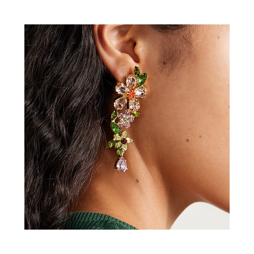 New Colorful Flower Earrings High-End Exaggerated Rhinestone Gold Earring Accessories