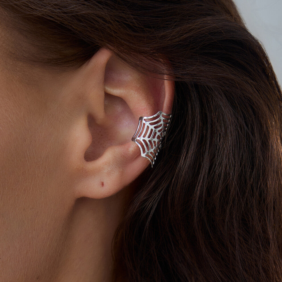 Gothic Spider Web Halloween Ear Clips, White K-03728 Dark Style Accessories