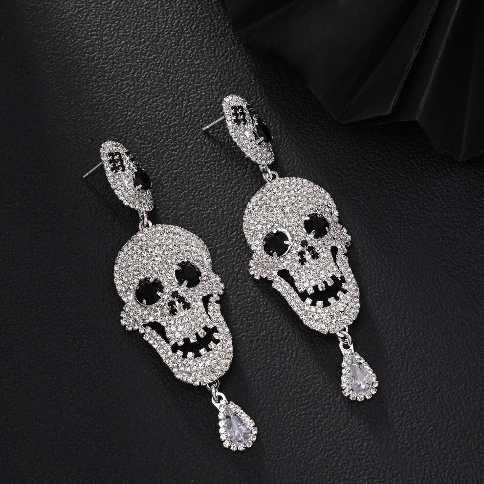 New Halloween Ghost Earrings Exaggerated Design Rhinestone Women's Accessories T6 Silver