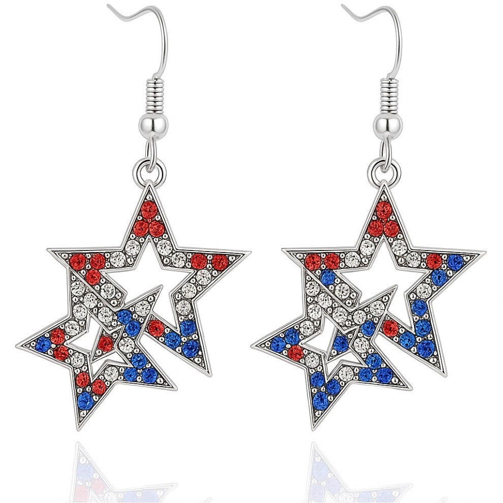 Hot American Flag Rhinestone Cross Earrings Gold Plated Pentagram Women's Accessories