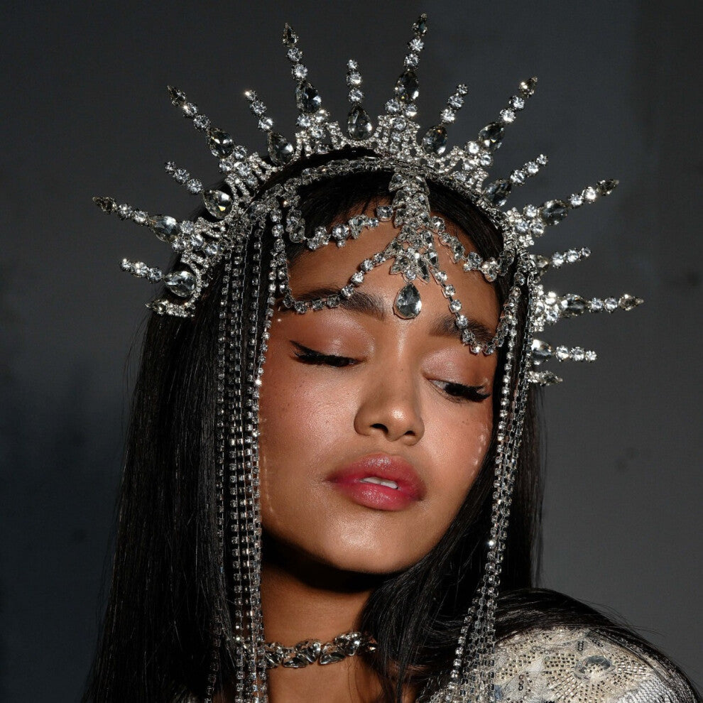 Exaggerated Ethnic Diamond Tassel Headband Gold Banquet Hair Chain Women's Accessories